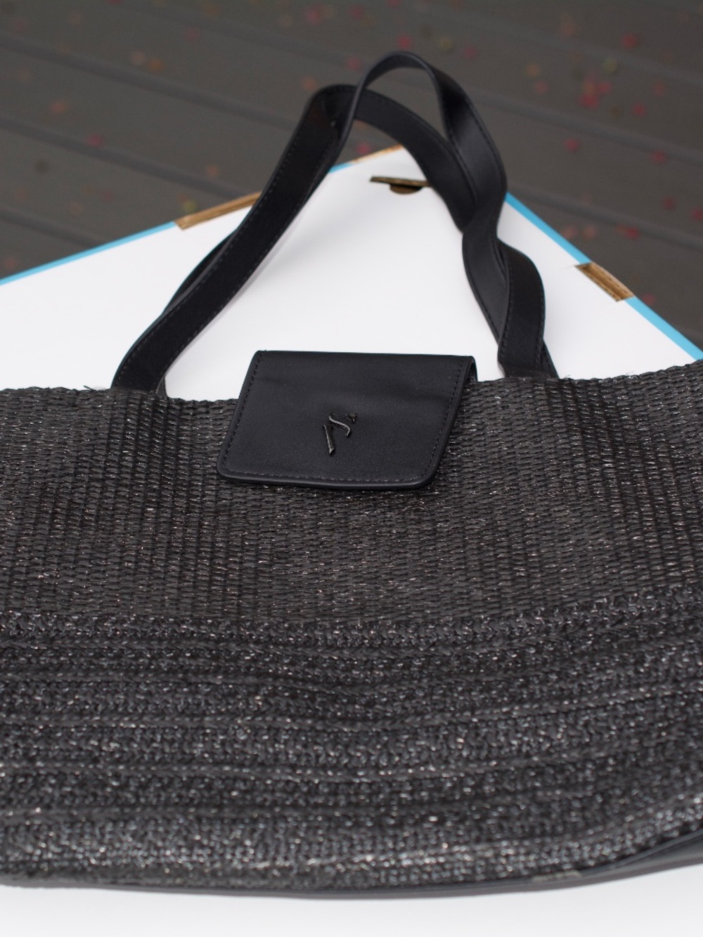 Simply Vera Vera Wang Black Straw Tote Handbag